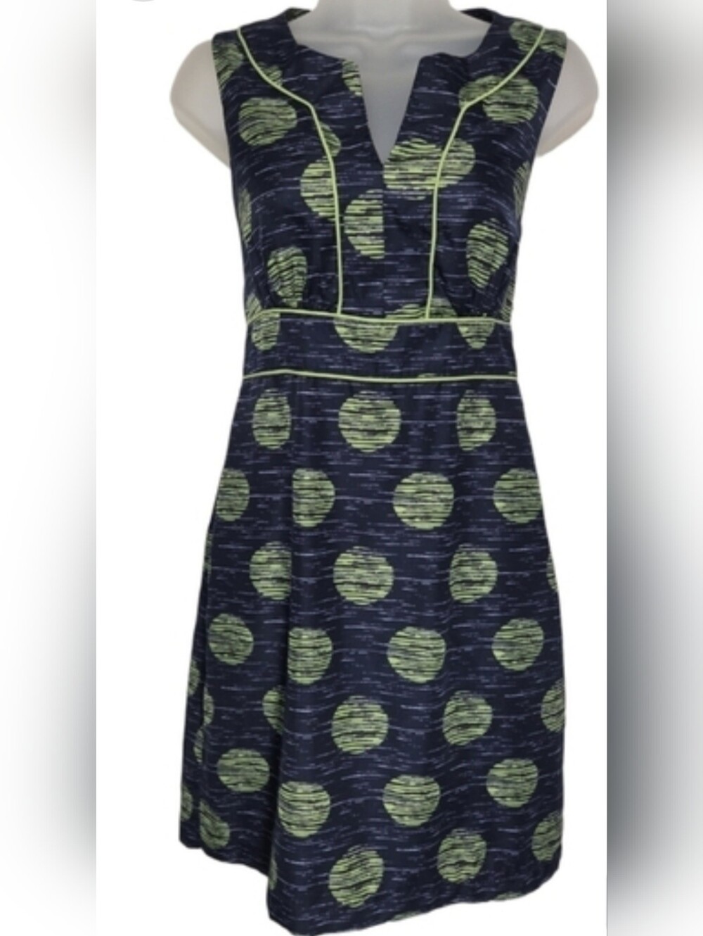 Banana Republic Navy Dress with Pockets and Lime Green Circular Pattern